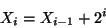 \begin{displaymath}
X_{i} = X_{i-1} + 2^{i} %% (5b)
\end{displaymath}